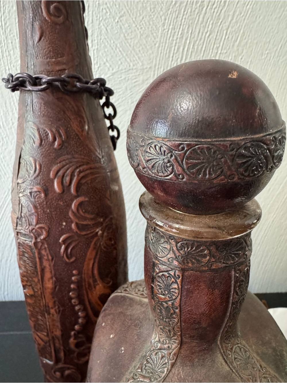 Vintage leather wrapped glass decanters - Picture 7 of 13